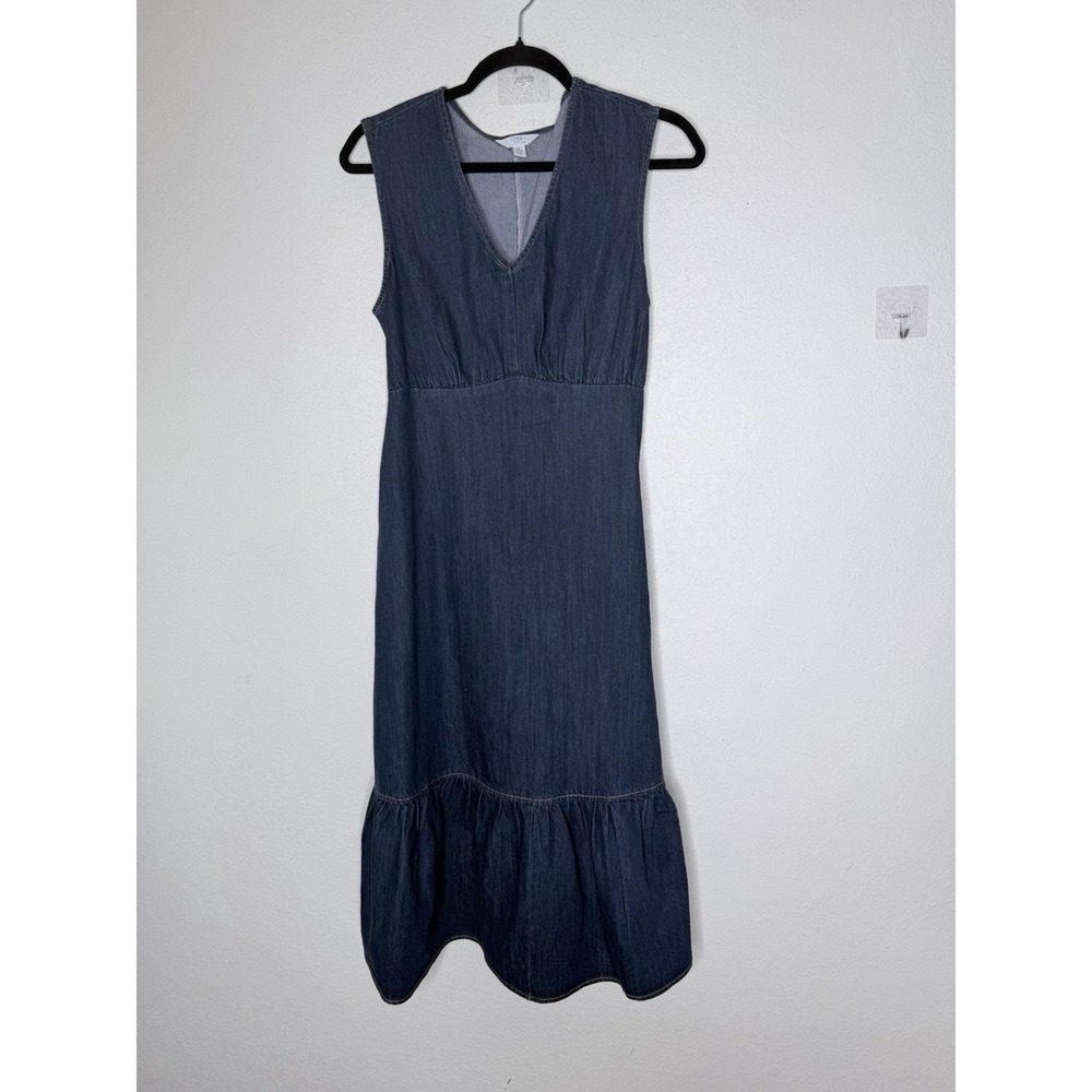 Denim Tiered Babydoll Midi Dress S Blue Boho Cottage Cowgirl Festival